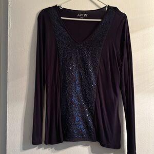 Navy Blue Sequins Top, Sz Large, NWT, MSRP$40